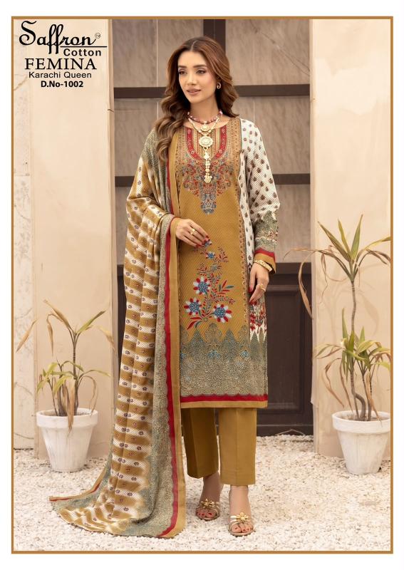 Saffron femina karachi queen vol 1 cotton dress materials wholesalers